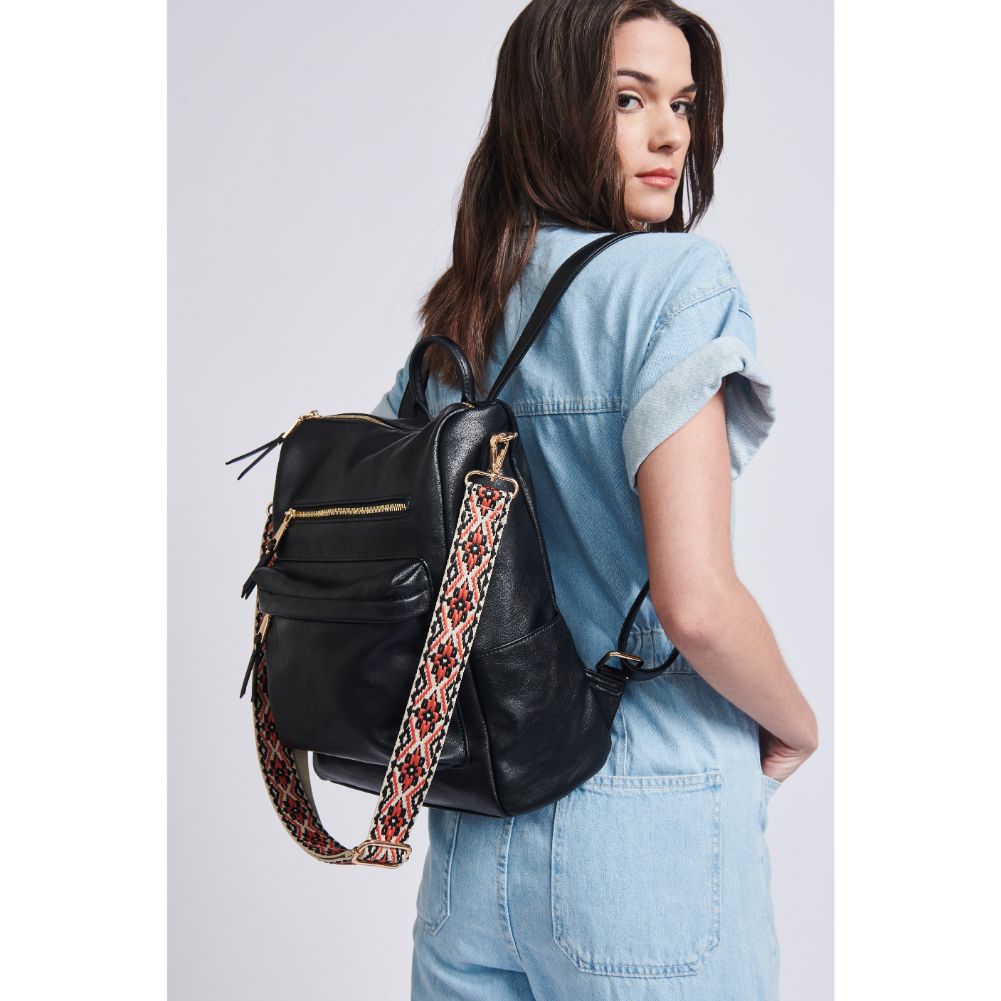 Woman wearing Black Moda Luxe Riley Backpack 842017129394 View 1 | Black