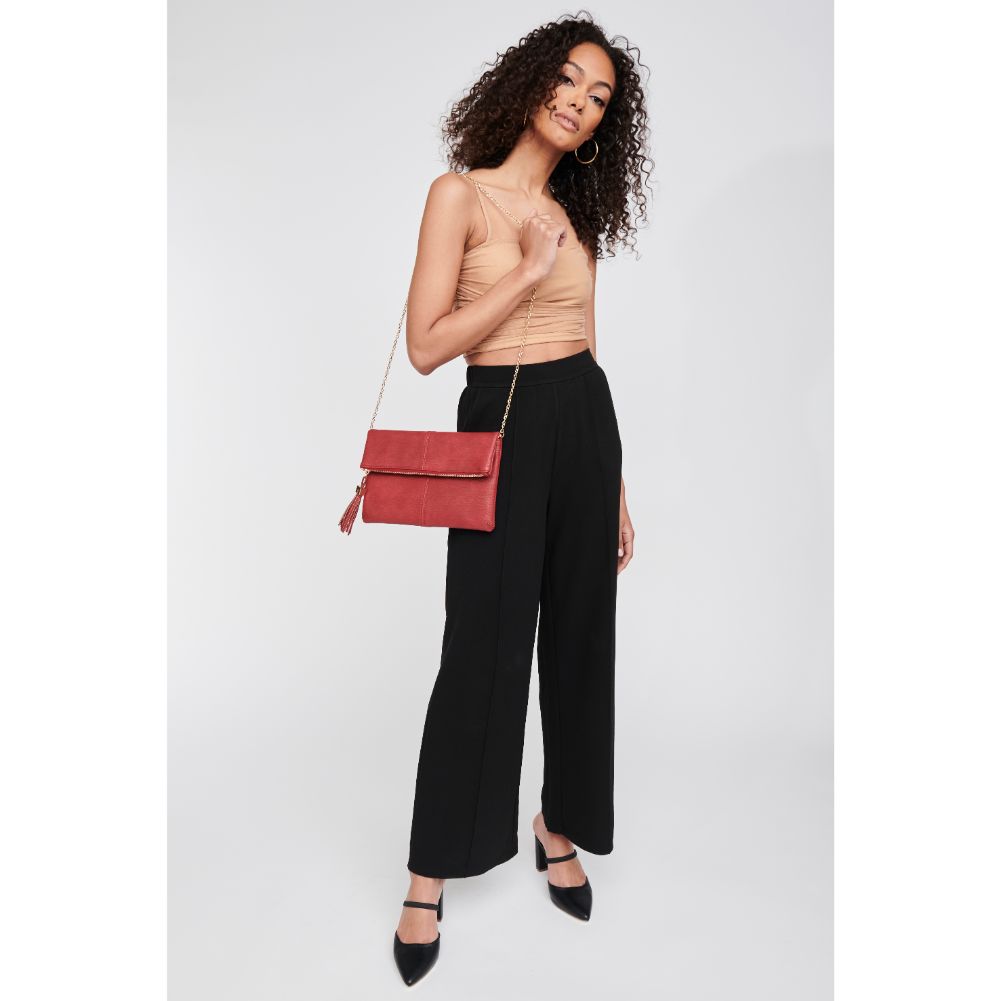 Woman wearing Deep Red Moda Luxe Melodie Clutch 842017121817 View 4 | Deep Red