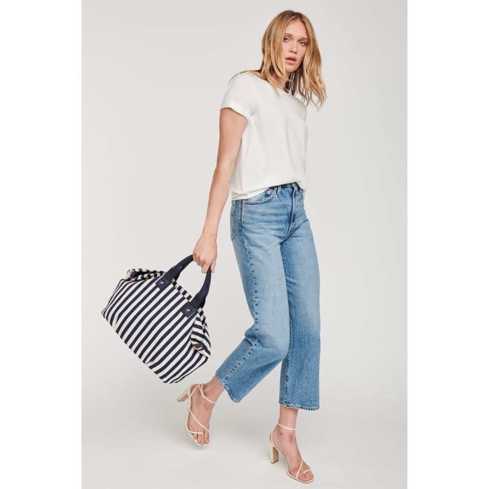 Woman wearing Navy Moda Luxe Bali Satchel 842017112990 View 3 | Navy