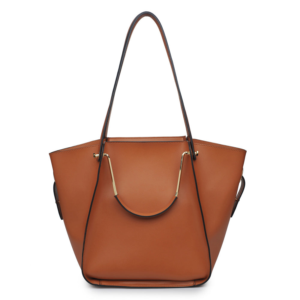 Woman wearing Tan Moda Luxe Cairo Satchel 842017115144 View 7 | Tan