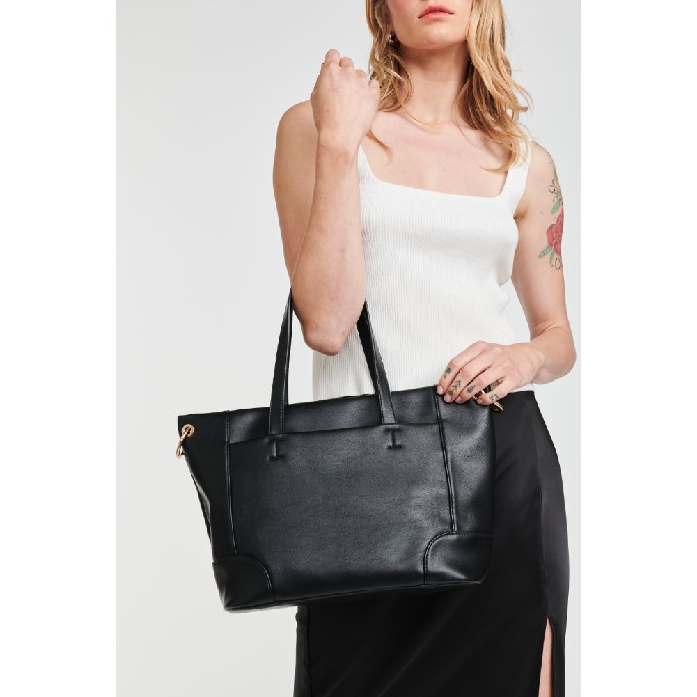 Woman wearing Black Moda Luxe Becka Tote 842017126553 View 2 | Black