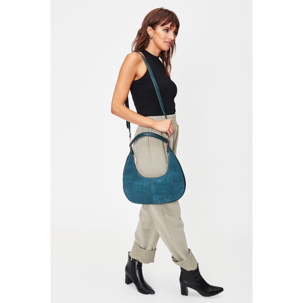 Woman wearing Hunter Green Moda Luxe Teresa Shoulder Bag 842017128298 View 3 | Hunter Green
