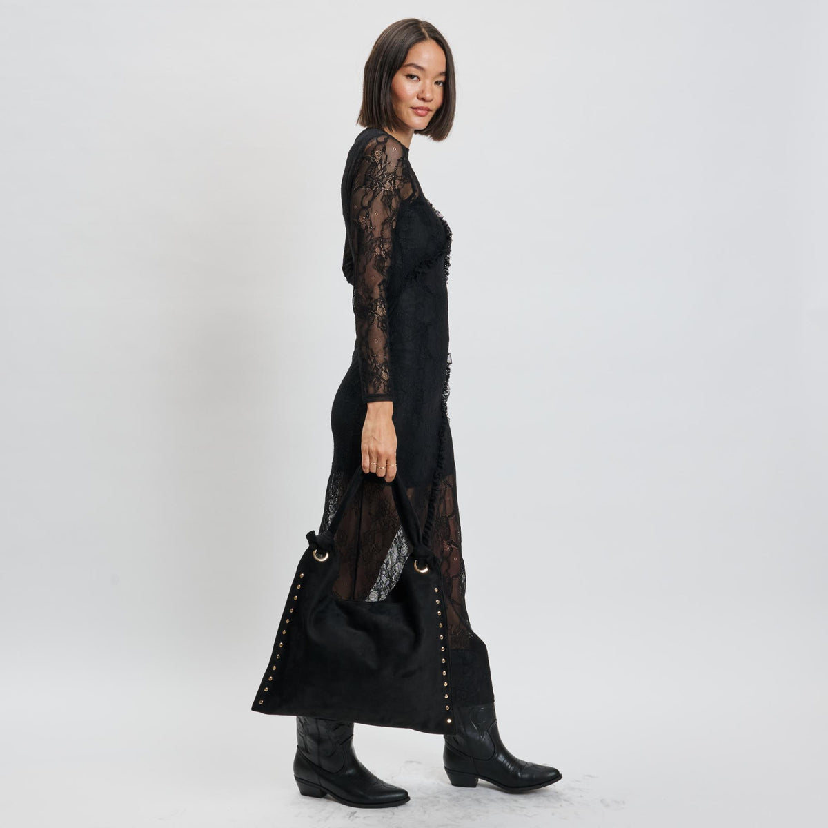 Woman wearing Black Moda Luxe Meadow Hobo 842017139935 View 4 | Black