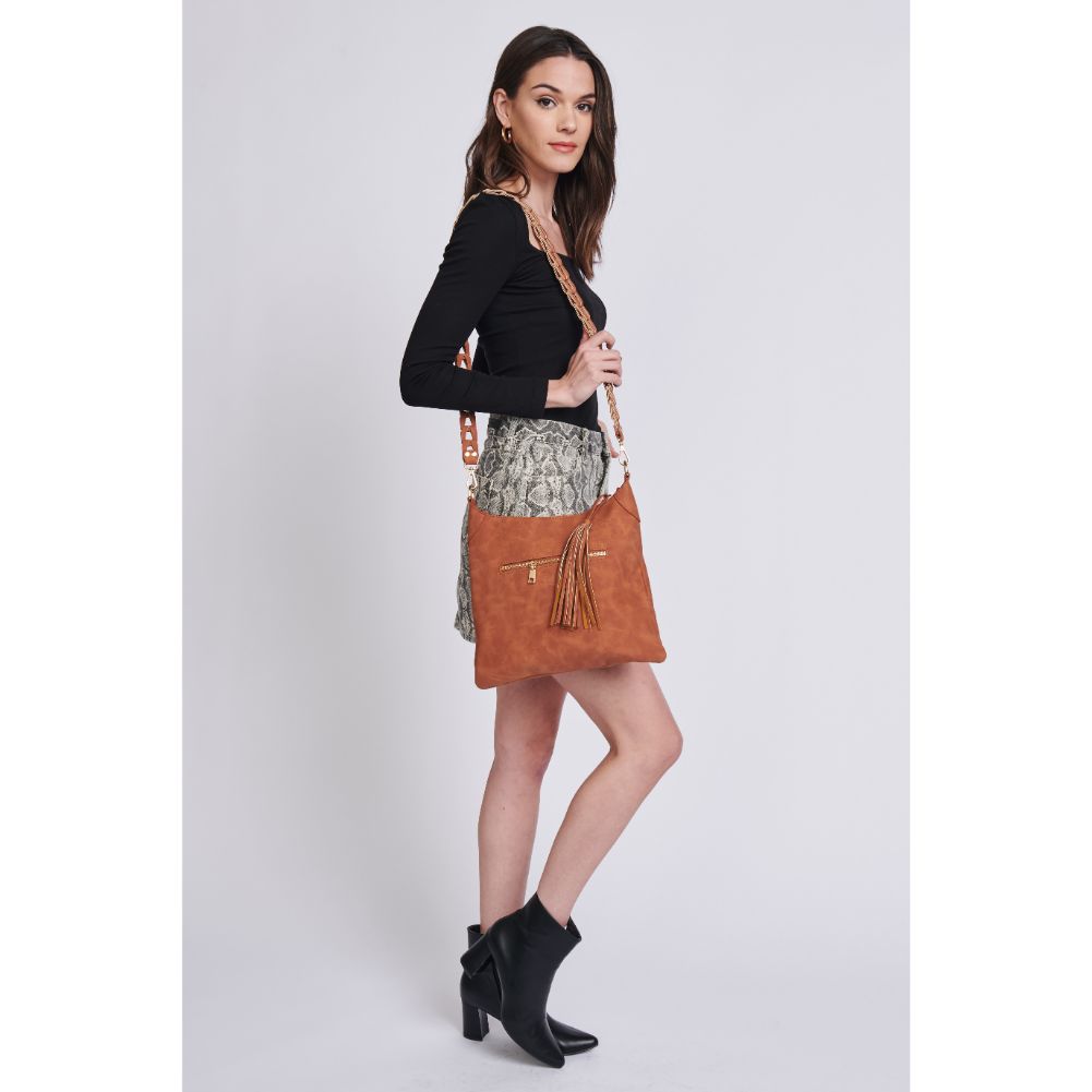 Woman wearing Tan Moda Luxe Layla Crossbody 842017129493 View 4 | Tan