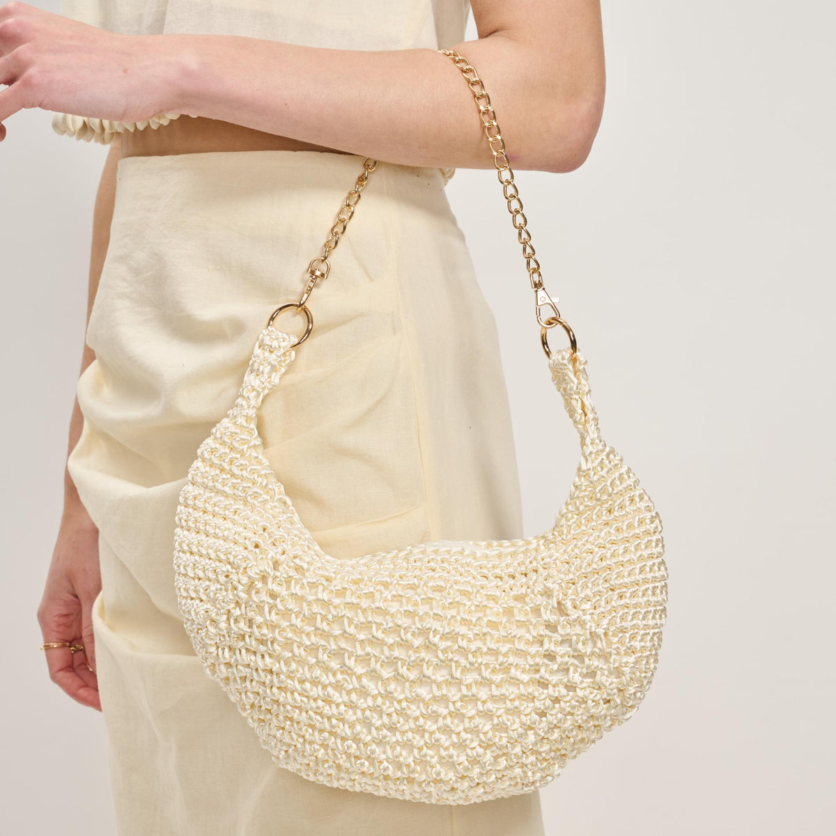 Woman wearing Ivory Moda Luxe Soraya Shoulder Bag 842017137917 View 4 | Ivory