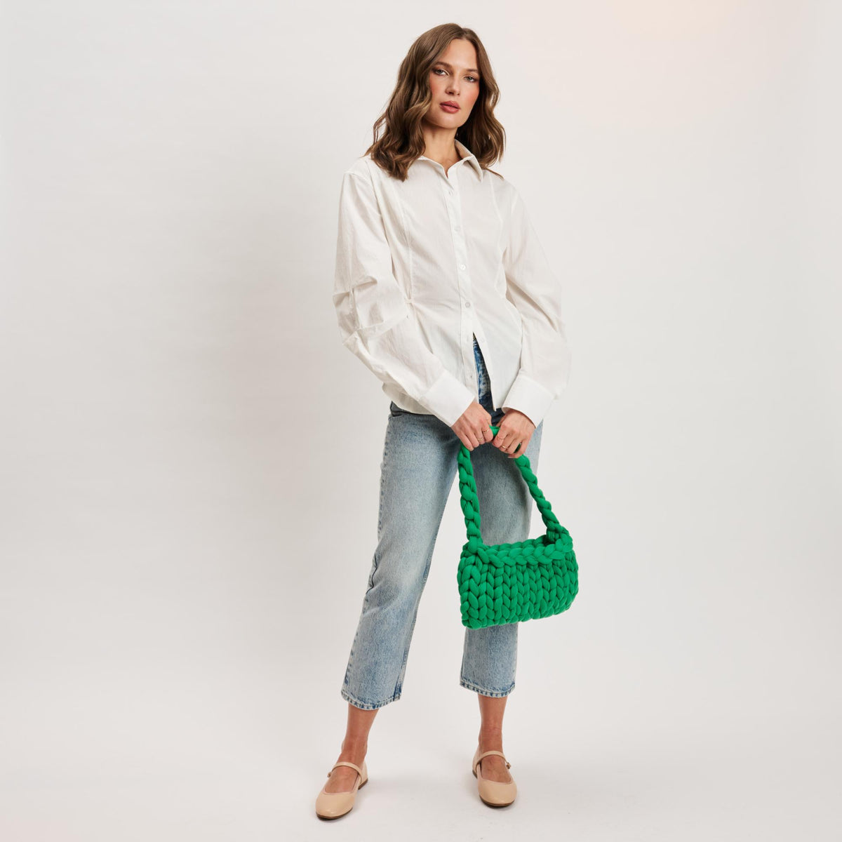 Woman wearing Kelly Green Moda Luxe Trendelle Hobo 842017134954 View 4 | Kelly Green