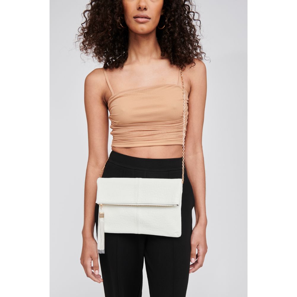 Woman wearing White Moda Luxe Melodie Clutch 819248017950 View 1 | White