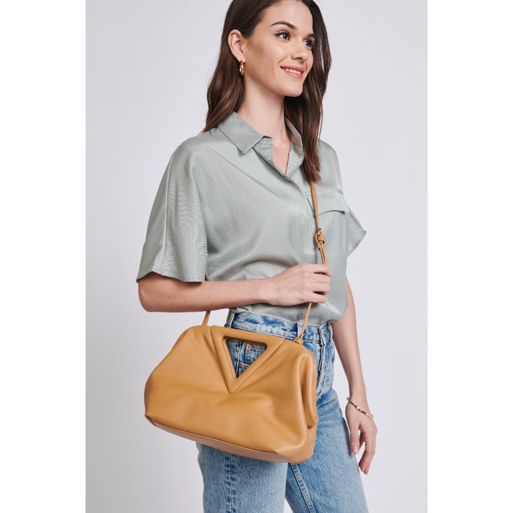 Woman wearing Camel Moda Luxe Kendra Crossbody 842017129042 View 1 | Camel