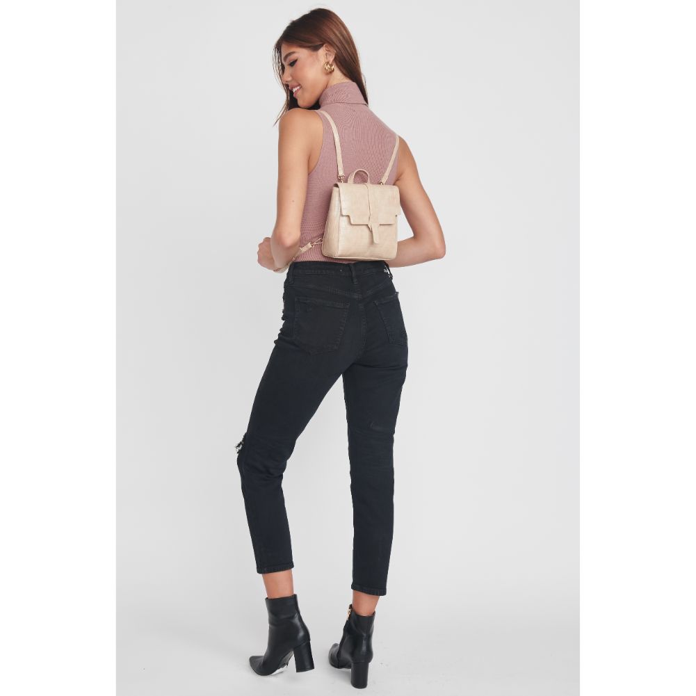 Woman wearing Natural Moda Luxe Claire Backpack 842017128908 View 2 | Natural