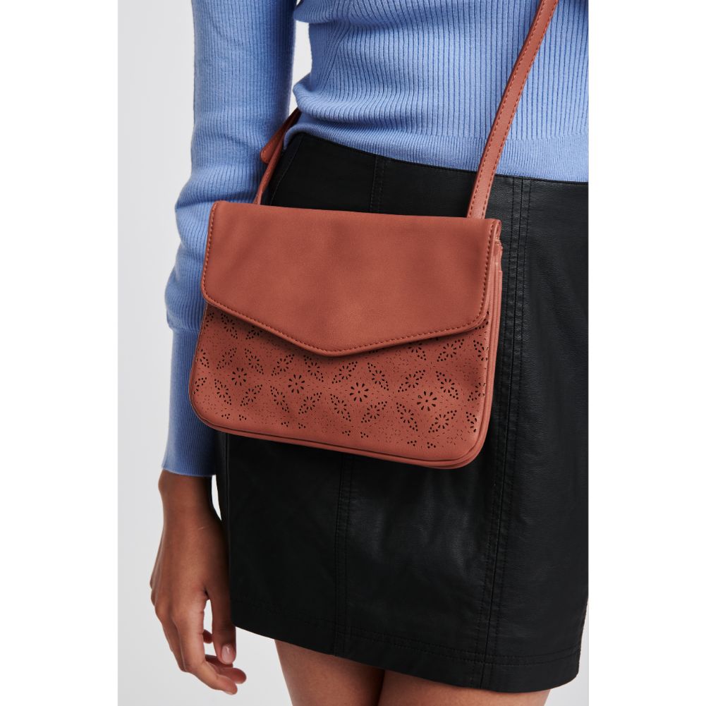 Woman wearing Terracotta Moda Luxe Tate-Perf Crossbody 842017121411 View 2 | Terracotta