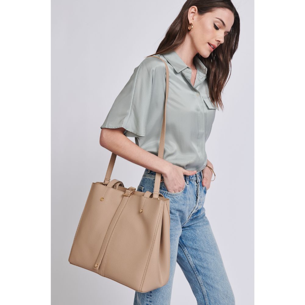 Woman wearing Natural Moda Luxe Josephine Satchel 842017116882 View 1 | Natural