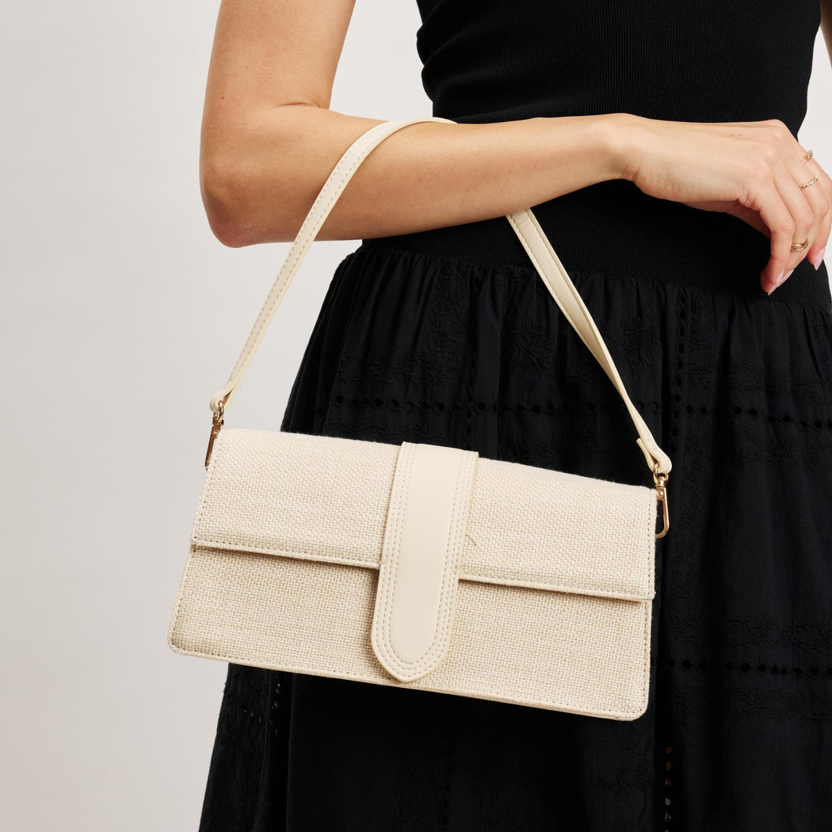 Woman wearing Ivory Moda Luxe Violet - Straw Monotone Crossbody 842017140139 View 2 | Ivory