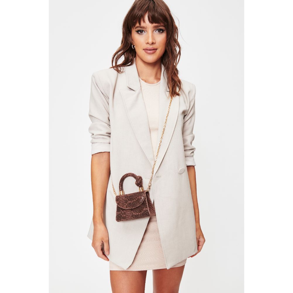 Woman wearing Chocolate Multi Moda Luxe Anna Crossbody 842017128502 View 2 | Chocolate Multi