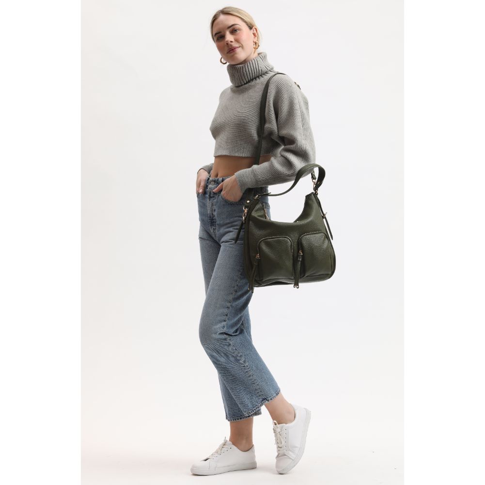 Woman wearing Olive Moda Luxe Marla Hobo 842017134046 View 2 | Olive