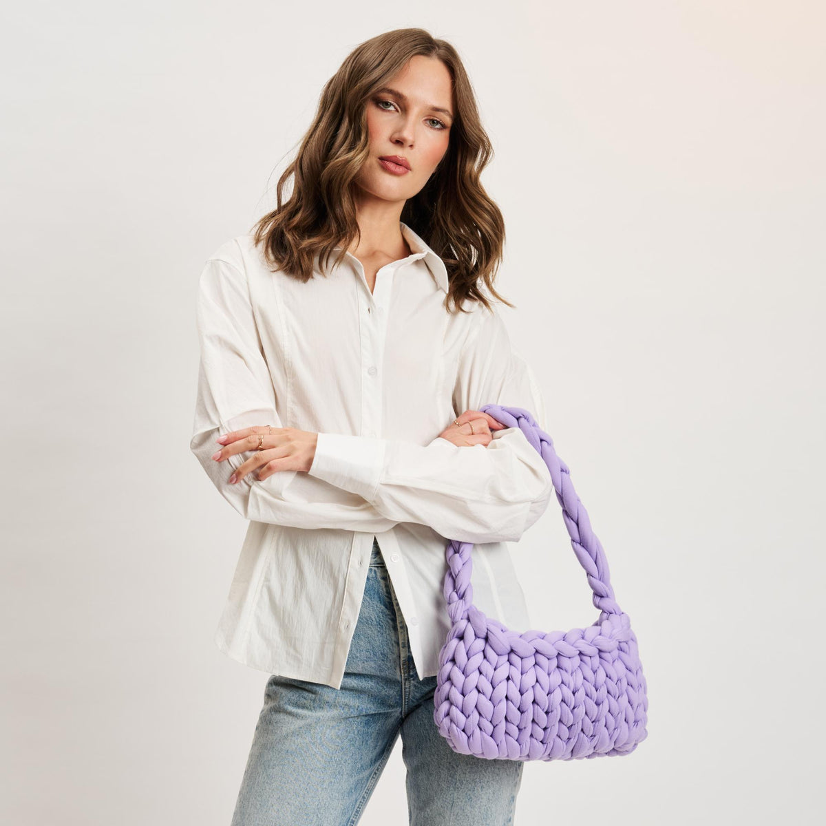 Woman wearing Lilac Moda Luxe Trendelle Hobo 842017134947 View 1 | Lilac