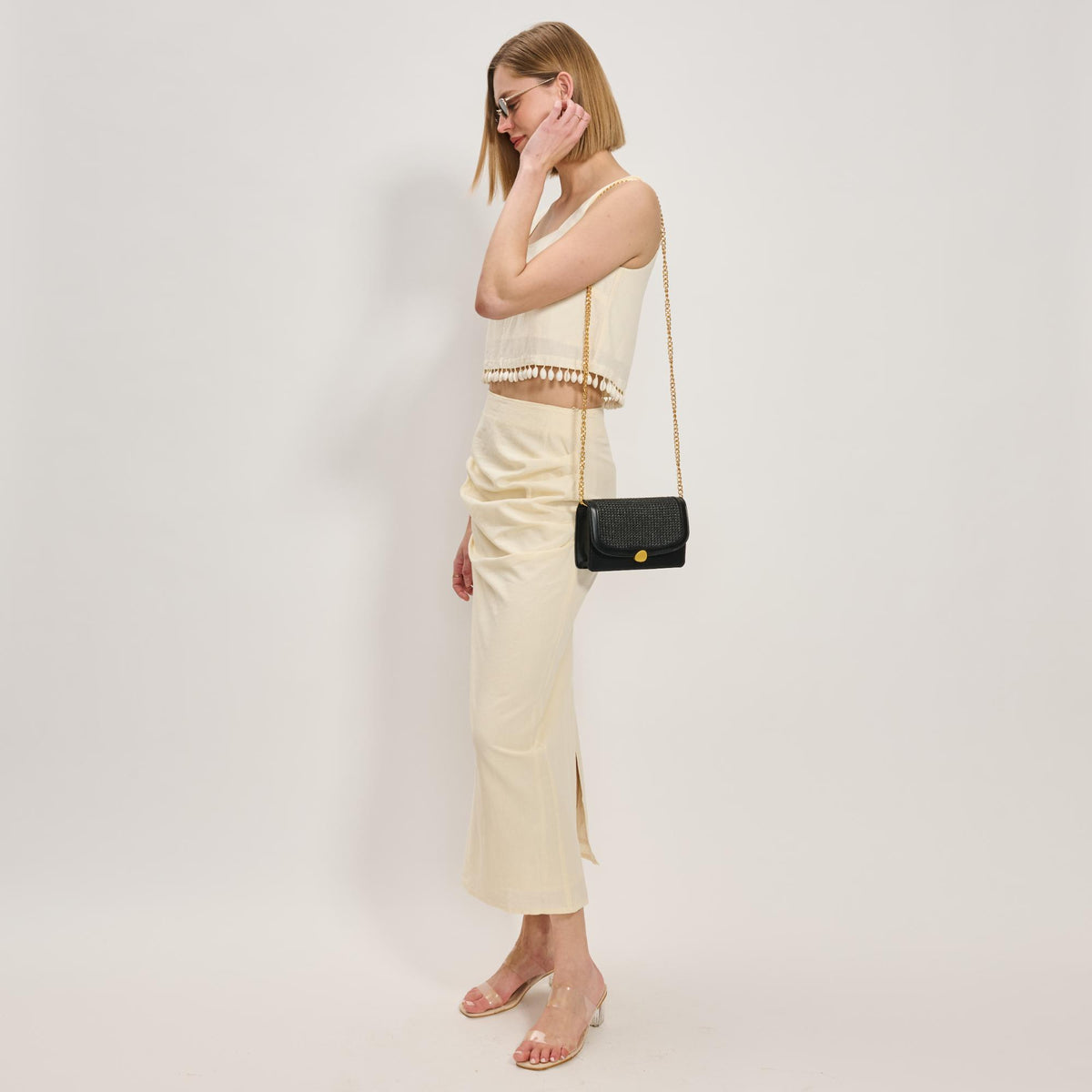 Woman wearing Black Moda Luxe Nina Crossbody 842017137153 View 2 | Black