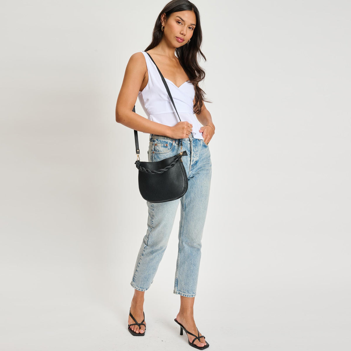 Woman wearing Black Moda Luxe Glamique Crossbody 842017134831 View 3 | Black