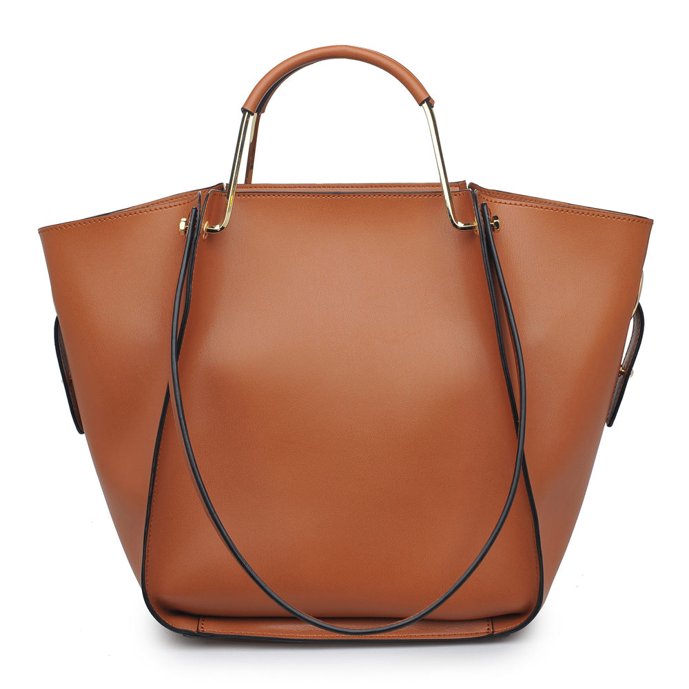 Woman wearing Tan Moda Luxe Cairo Satchel 842017115144 View 5 | Tan