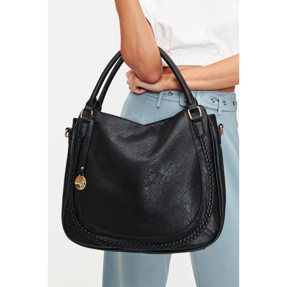 Woman wearing Black Moda Luxe Lindsay Hobo 842017128137 View 1 | Black