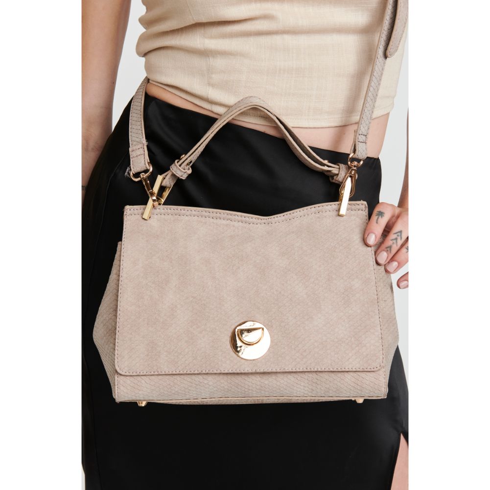 Woman wearing Nutmeg Moda Luxe Camila Snake Satchel 842017121640 View 2 | Nutmeg
