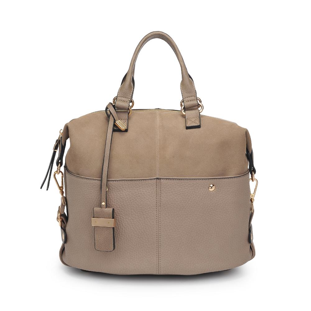 Woman wearing Mushroom Moda Luxe London Satchel 842017136231 View 5 | Mushroom