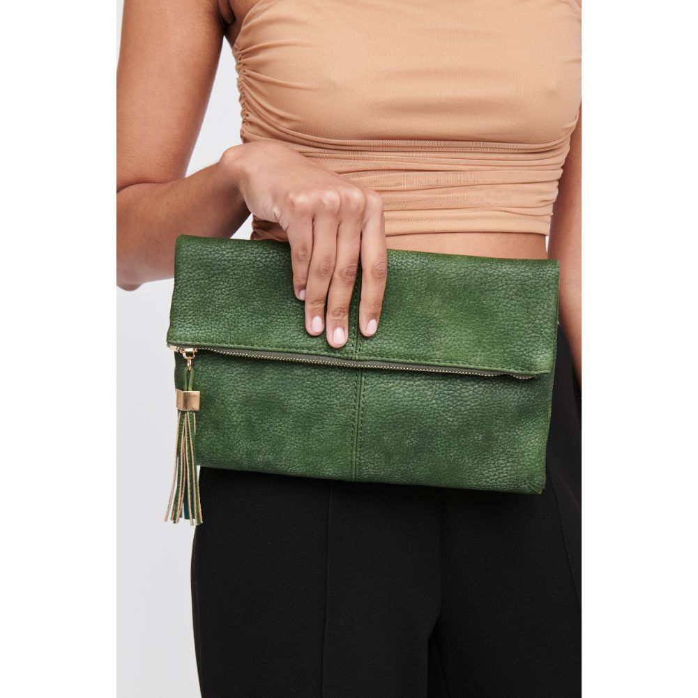 Woman wearing Olive Moda Luxe Melodie Clutch 842017100706 View 2 | Olive