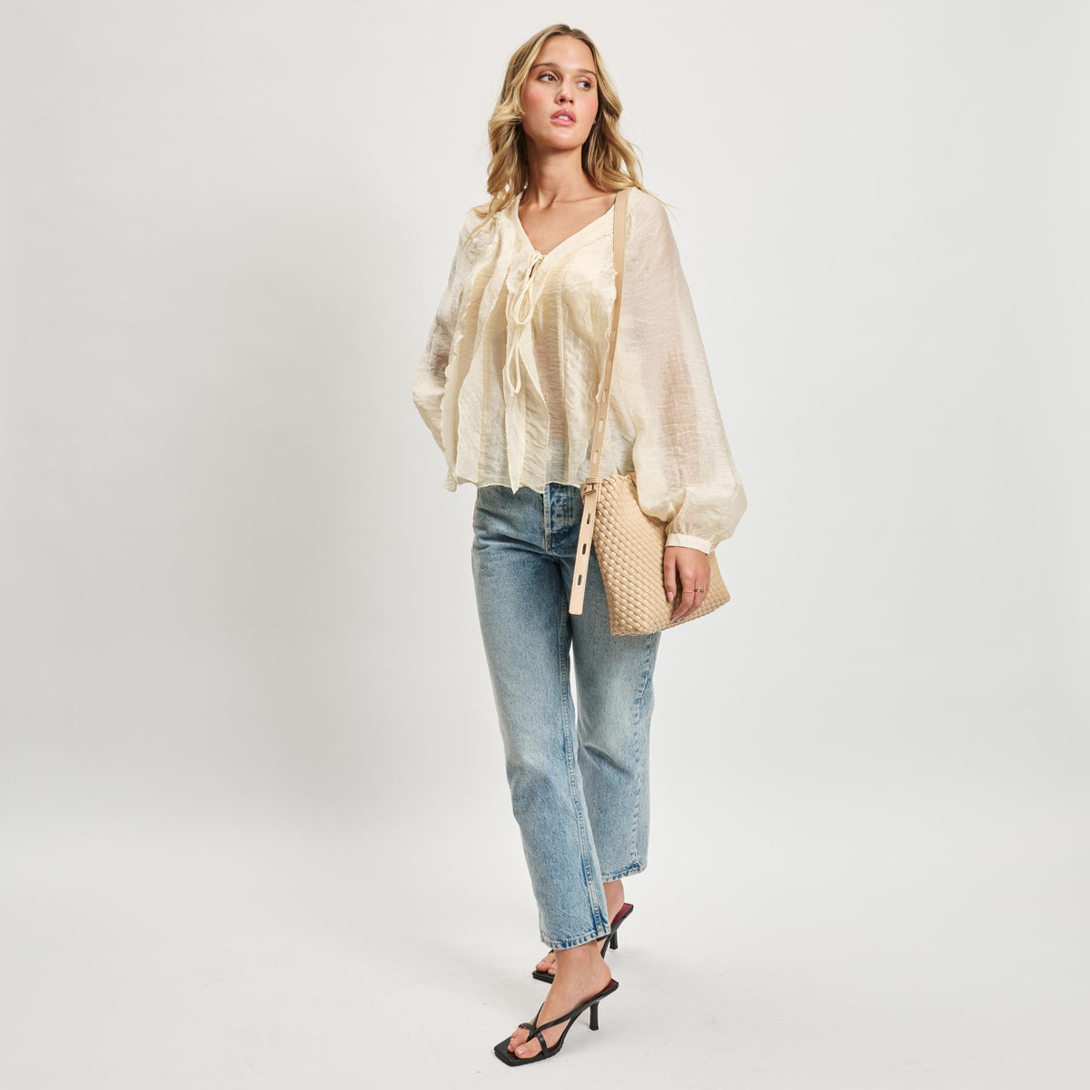 Woman wearing Natural Moda Luxe Isadora Bucket 842017137368 View 3 | Natural