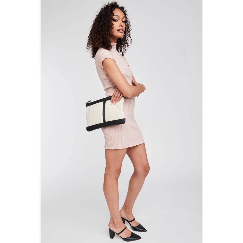 Woman wearing Beige Black Moda Luxe Ibiza Clutch 842017120247 View 3 | Beige Black