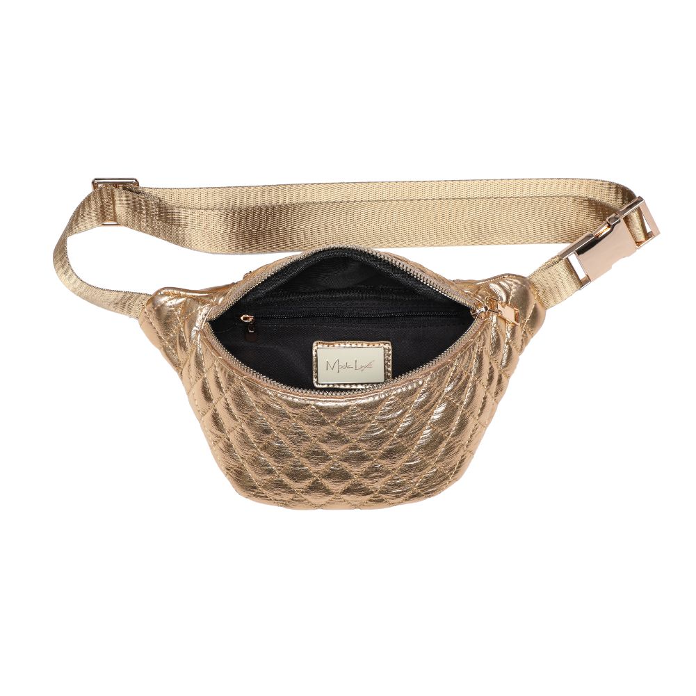 Woman wearing Gold Moda Luxe Ariana Belt Bag 842017133810 View 9 | Gold