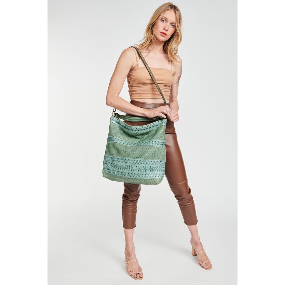 Woman wearing Green Moda Luxe Micaela Tote 842017113805 View 3 | Green