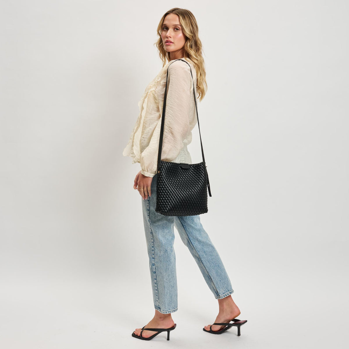 Woman wearing Black Moda Luxe Isadora Bucket 842017137320 View 3 | Black