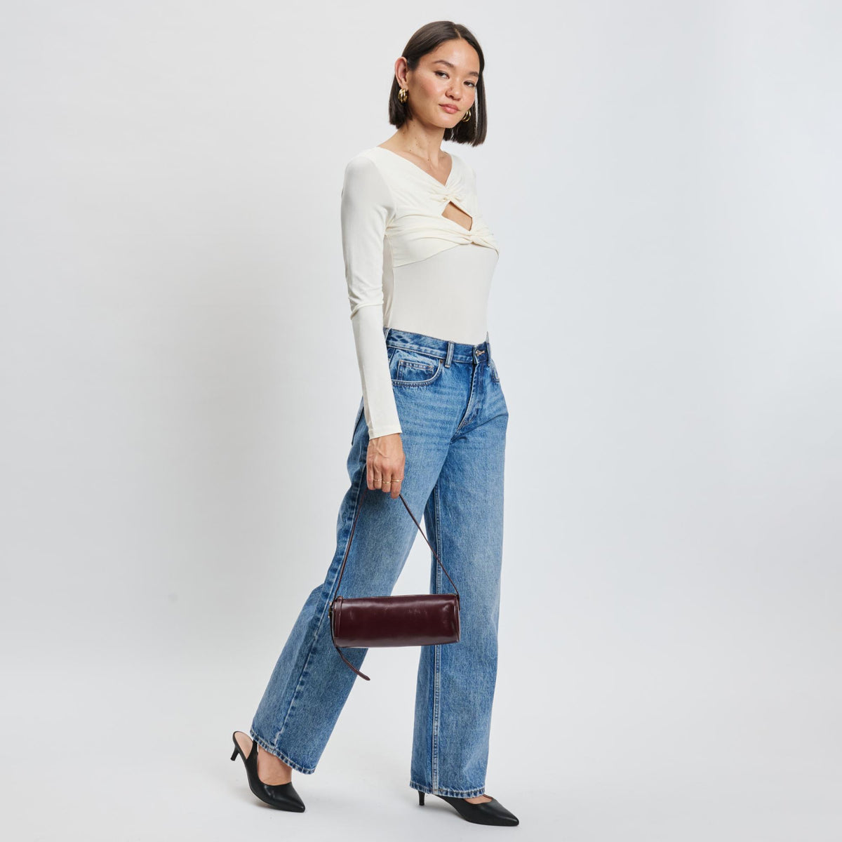Woman wearing Wine Moda Luxe Mila Shoulder Bag 842017139294 View 4 | Wine