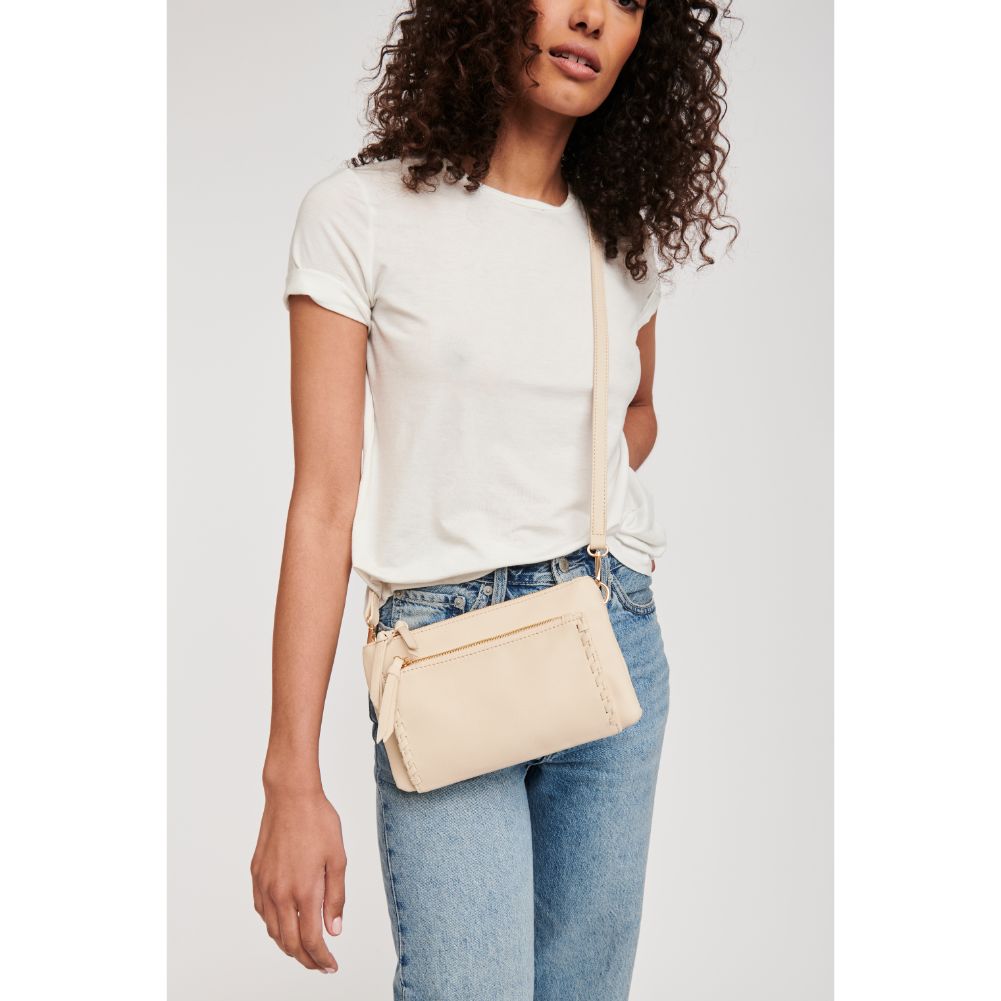 Woman wearing Oatmilk Moda Luxe Kenzie Crossbody 842017127321 View 1 | Oatmilk
