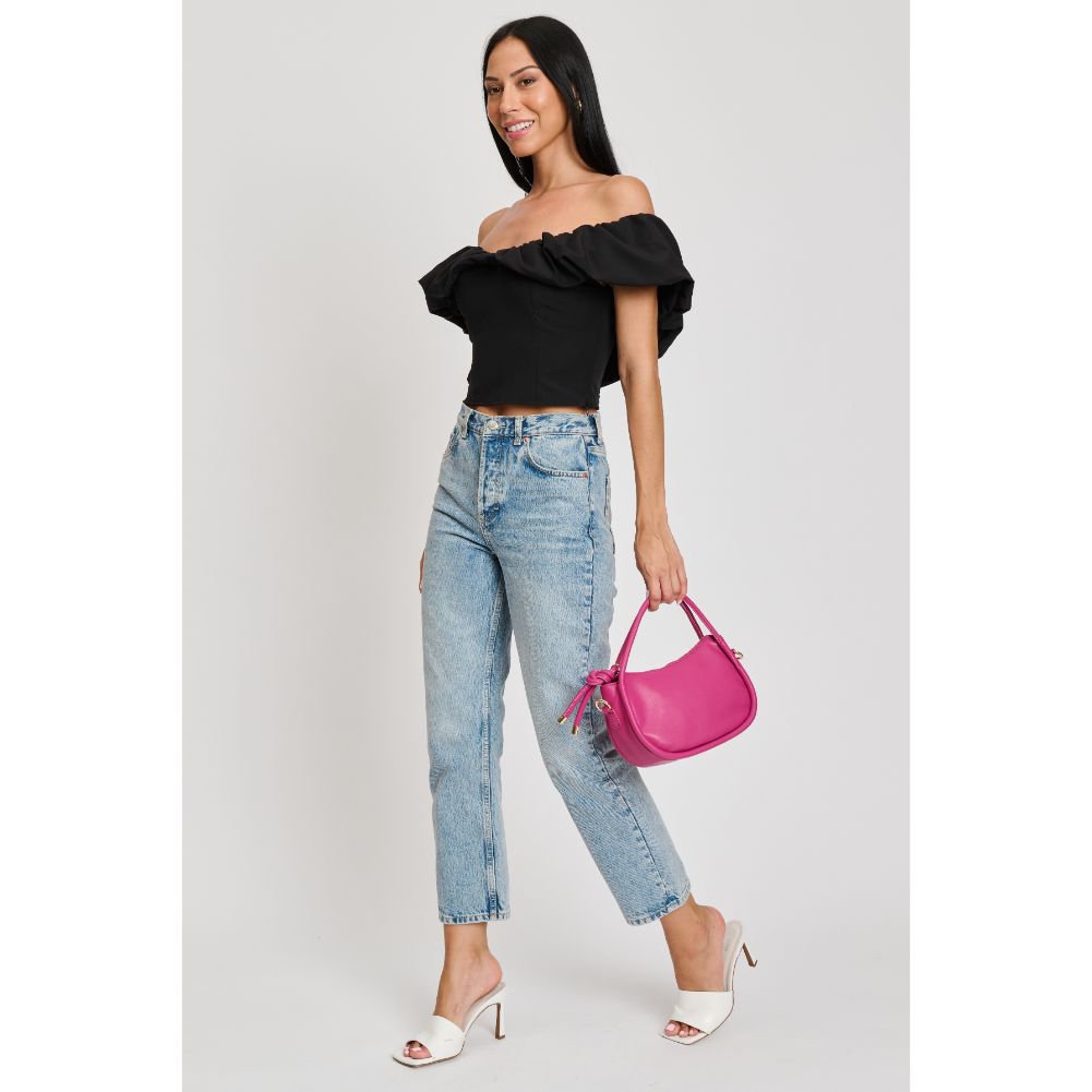 Woman wearing Magenta Moda Luxe Celine Crossbody 842017133612 View 2 | Magenta