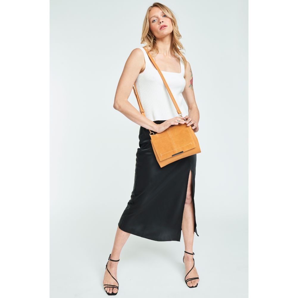 Woman wearing Mustard Moda Luxe Alexis Crossbody 842017121787 View 3 | Mustard