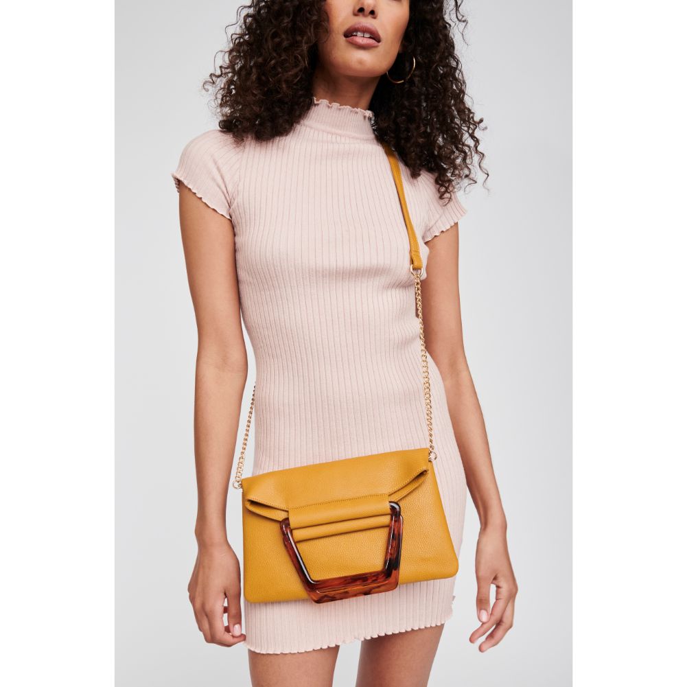 Woman wearing Mustard Moda Luxe Deschanel Crossbody 842017121046 View 1 | Mustard