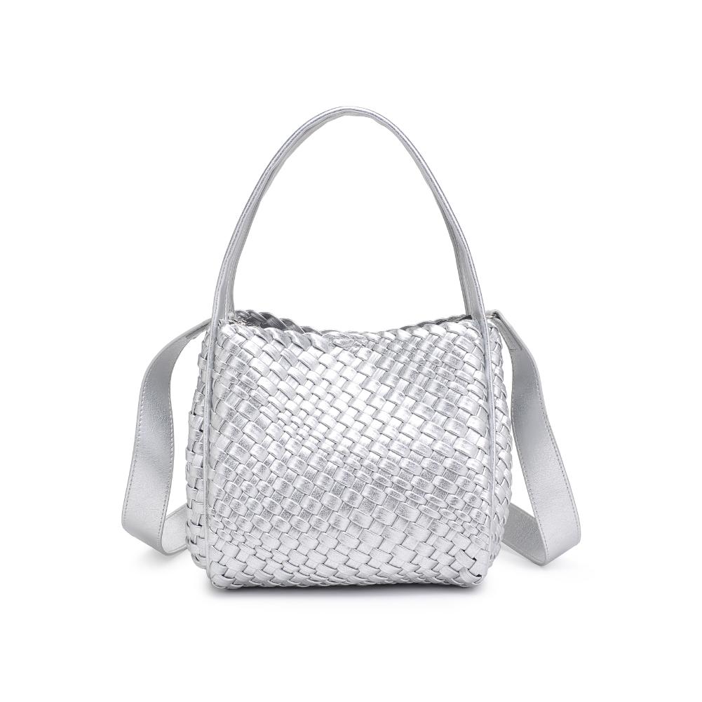 Woman wearing Silver Moda Luxe Roxy Crossbody 842017136293 View 7 | Silver