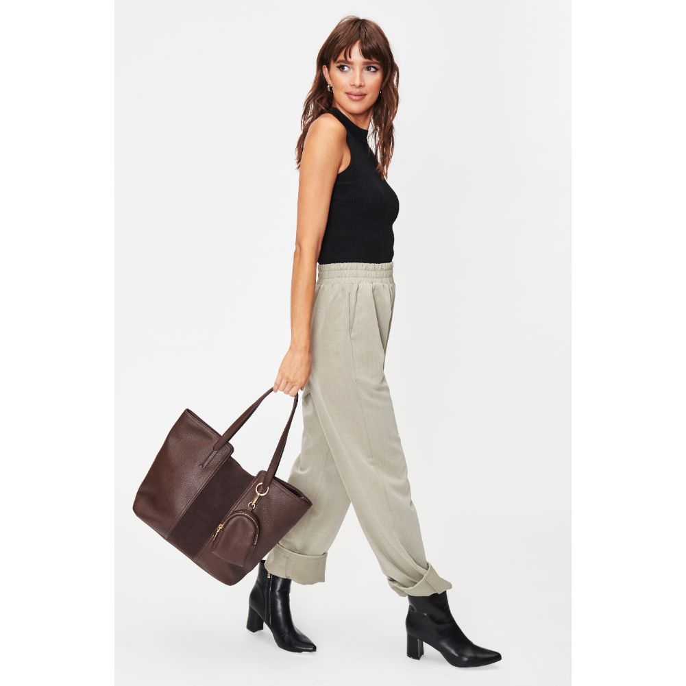 Woman wearing Espresso Moda Luxe Millie Tote 842017128687 View 4 | Espresso