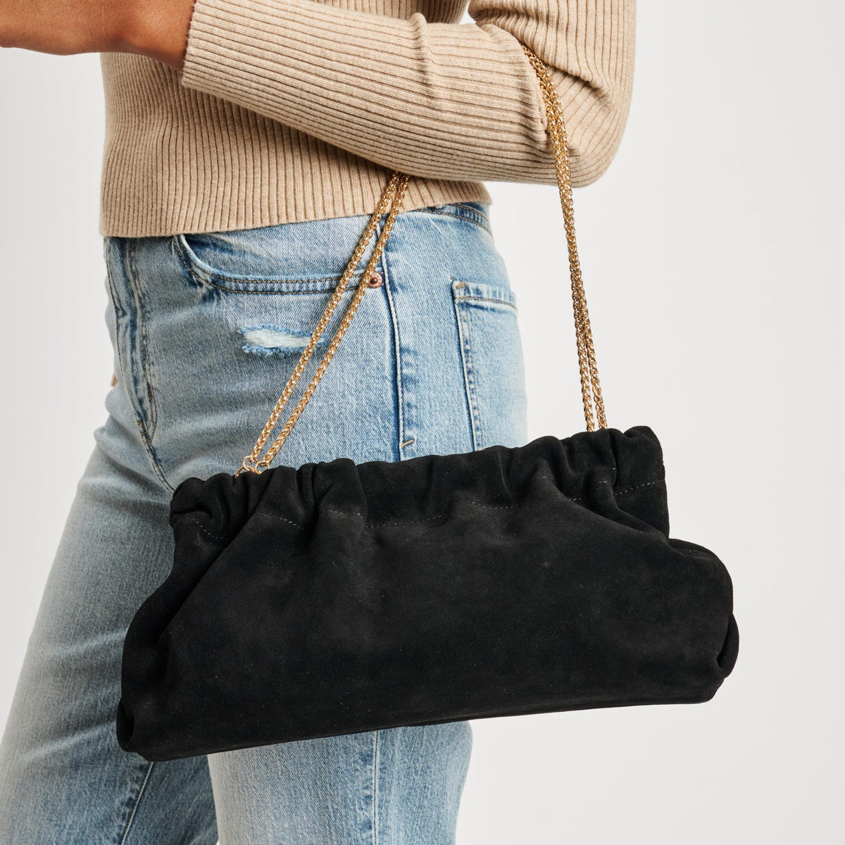 Woman wearing Black Moda Luxe Penelope Shoulder Bag 842017139119 View 1 | Black