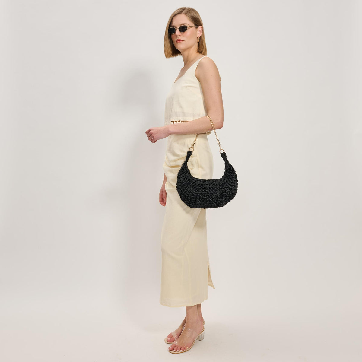 Woman wearing Black Moda Luxe Soraya Shoulder Bag 842017137894 View 4 | Black