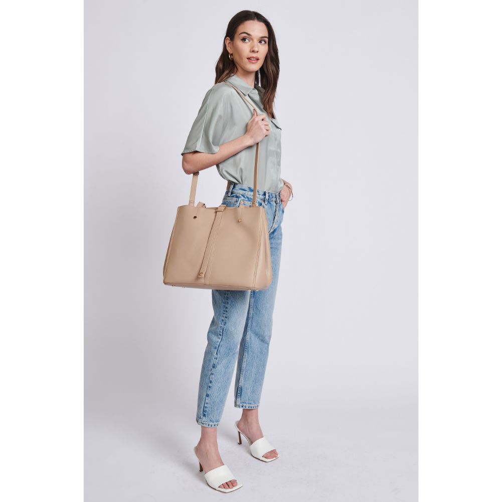 Woman wearing Natural Moda Luxe Josephine Satchel 842017116882 View 4 | Natural