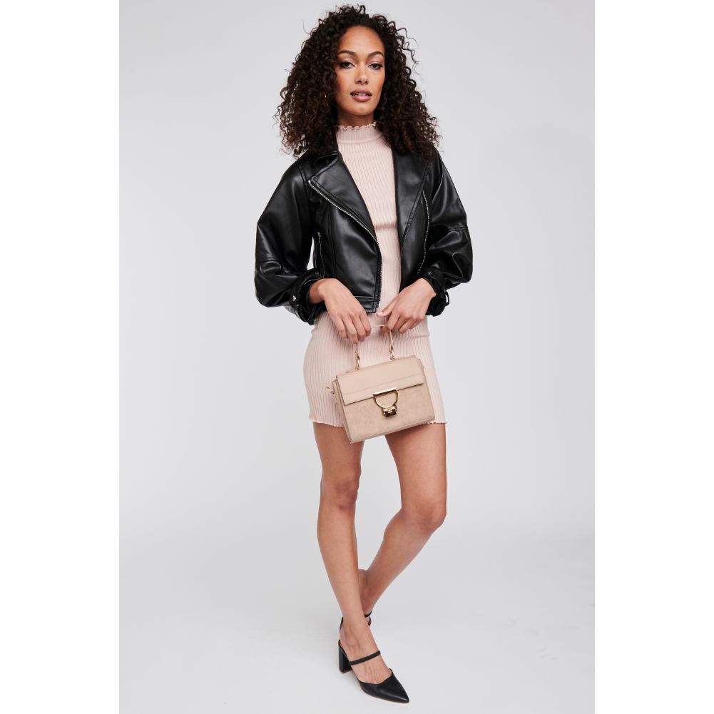Woman wearing Natural Moda Luxe Brynn Satchel 842017120810 View 3 | Natural
