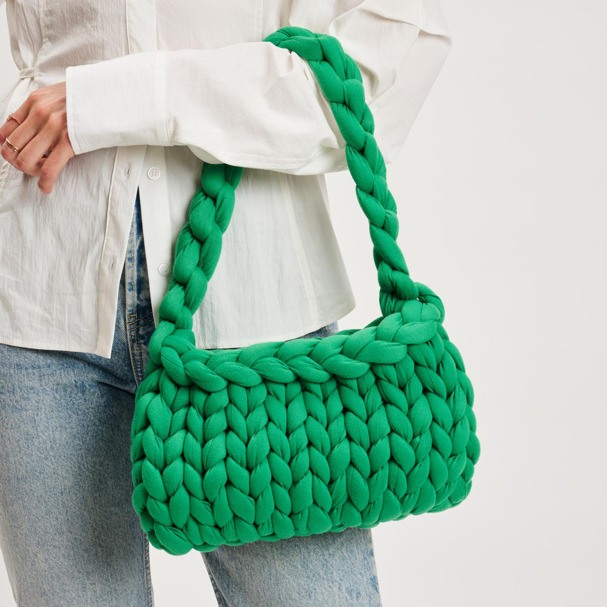 Woman wearing Kelly Green Moda Luxe Trendelle Hobo 842017134954 View 1 | Kelly Green
