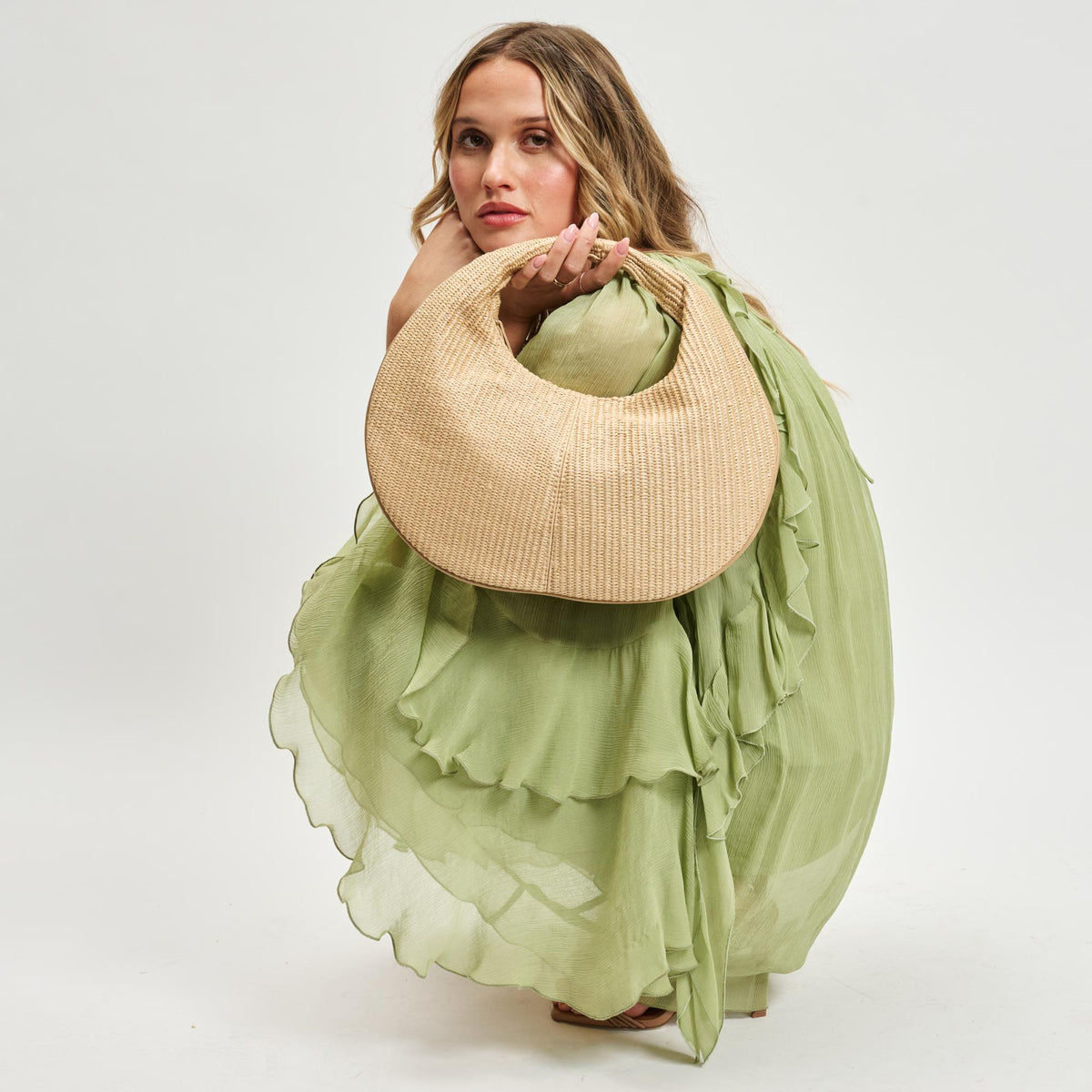 Woman wearing Natural Moda Luxe Farrah - Straw Hobo 842017138662 View 2 | Natural