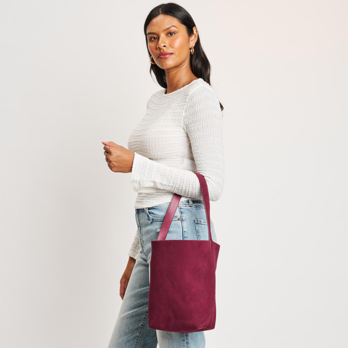 Woman wearing Wine Moda Luxe Colette Bucket 842017138983 View 1 | Wine