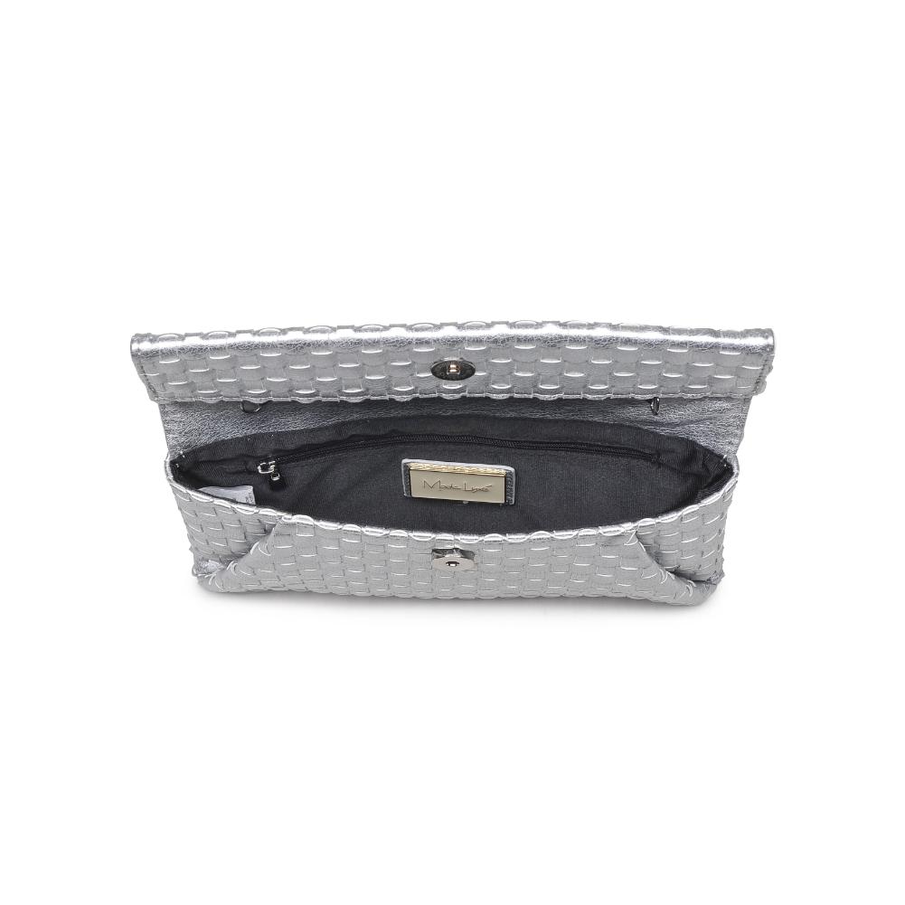 Woman wearing Silver Moda Luxe Priscilla Clutch 842017136569 View 9 | Silver