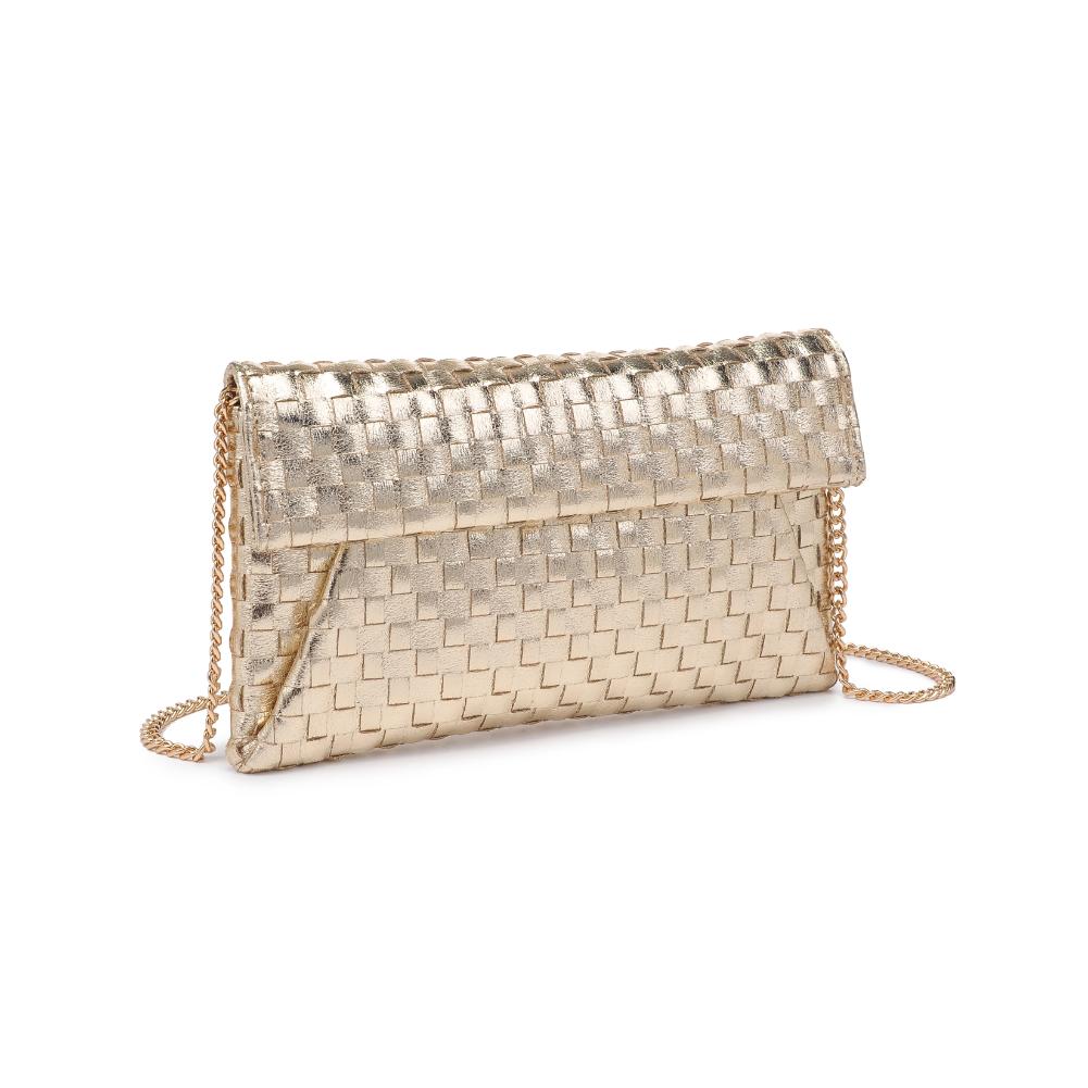Woman wearing Gold Moda Luxe Priscilla Clutch 842017136552 View 6 | Gold