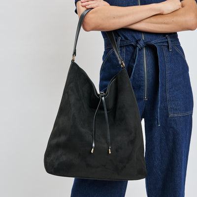 Woman wearing Black Moda Luxe Felicity Hobo 842017139355 View 1 | Black