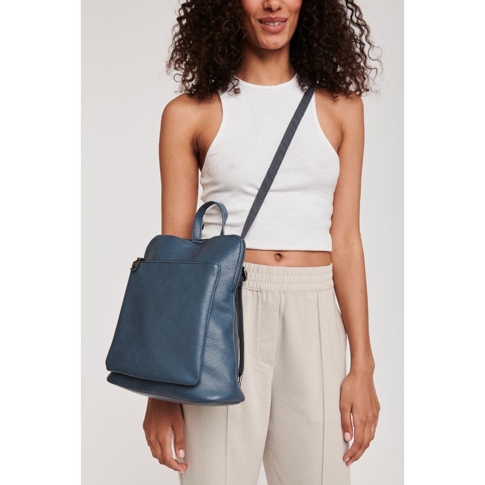 Woman wearing Denim Moda Luxe Phoebe Backpack 842017126607 View 2 | Denim