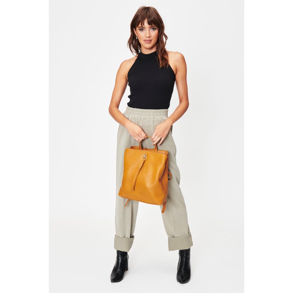 Woman wearing Mustard Moda Luxe Sylvia Backpack 842017128335 View 4 | Mustard